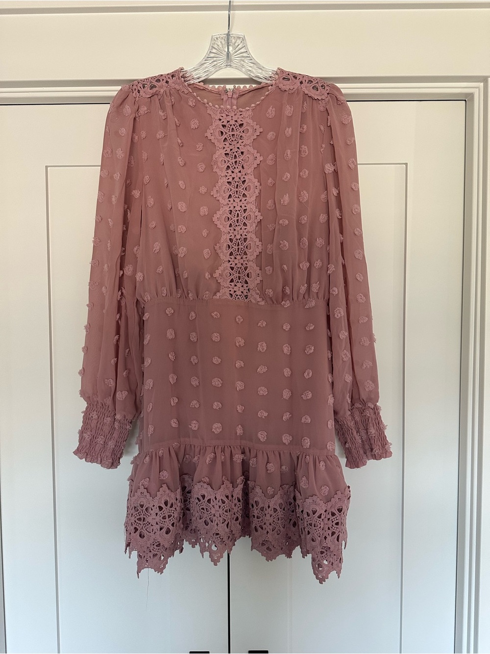 Mauve Crochet-Trim Long Sleeve dress